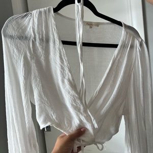 Linen tie wrap crop top